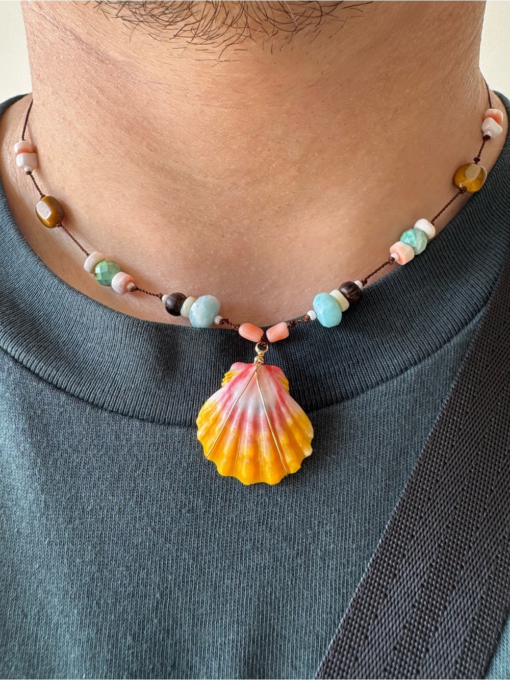 Hawaiian Sunrise Shell Pendant Beaded Necklace - Women & Mens Jewelry